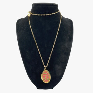 Lilly Pulitzer Necklace Floral Locket Pendant Signed Gold Tone "Heart You" 28in